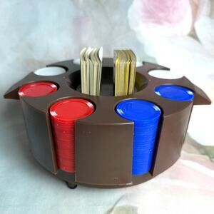 Vintage 70s Ardsley Revolving Poker Rack With 200 Chips & Two Decks Of Cards